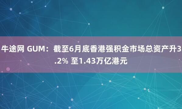 牛途网 GUM：截至6月底香港强积金市场总资产升3.2% 至1.43万亿港元